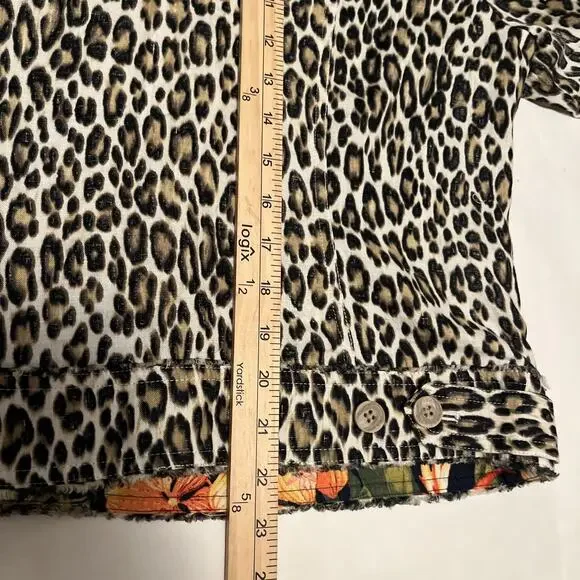 TOMMY BAHAMA TWO PALMS LAGOON LEOPARD 100% LINEN RAW EDGE FLIP CUFF JACKET Large - Picture 13 of 16
